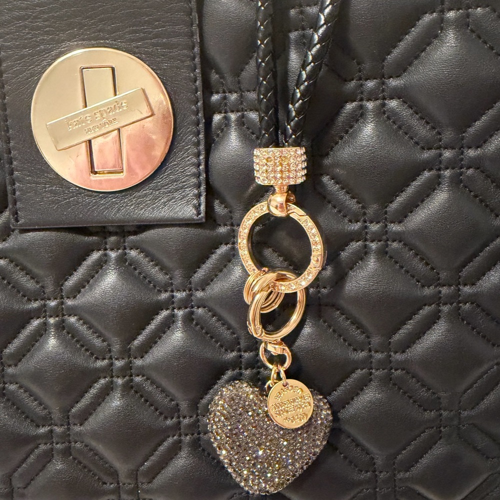 Kate Spade Astor Court Elena Black Quilted Leather Shoulder Bag 14.5x9.5 + charm - Picture 5 of 14